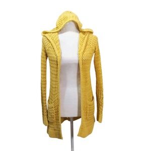 Anthropologie Charlie & Robin Butter Yellow Knit Hooded‎ Cardigan Sweater  XS